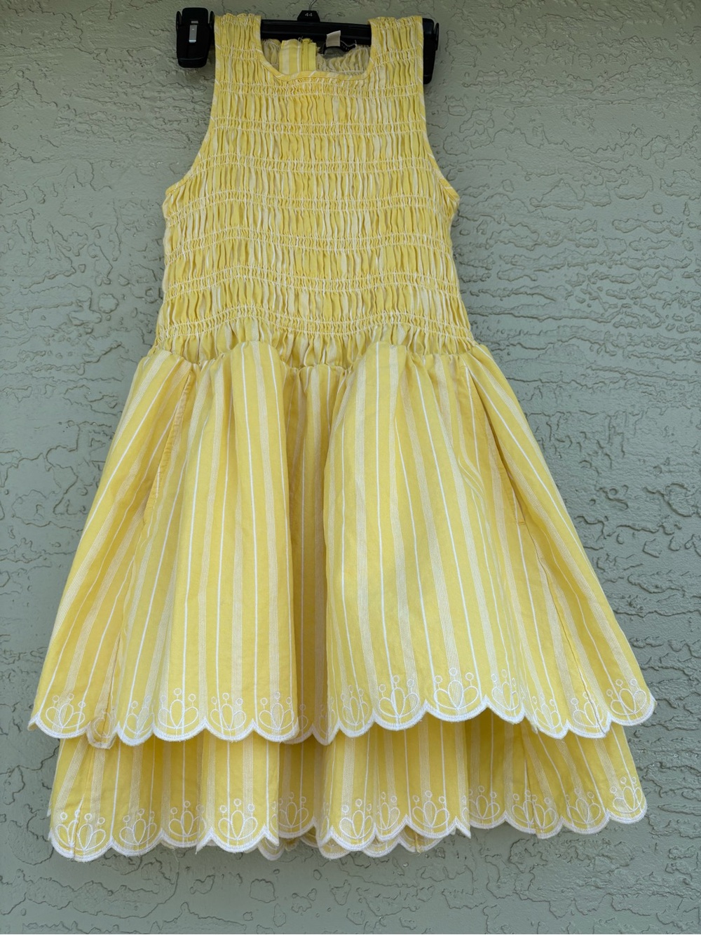 Free Assembly Yellow Striped Smocked Dress with Embroidered Hem size: M (8-10)